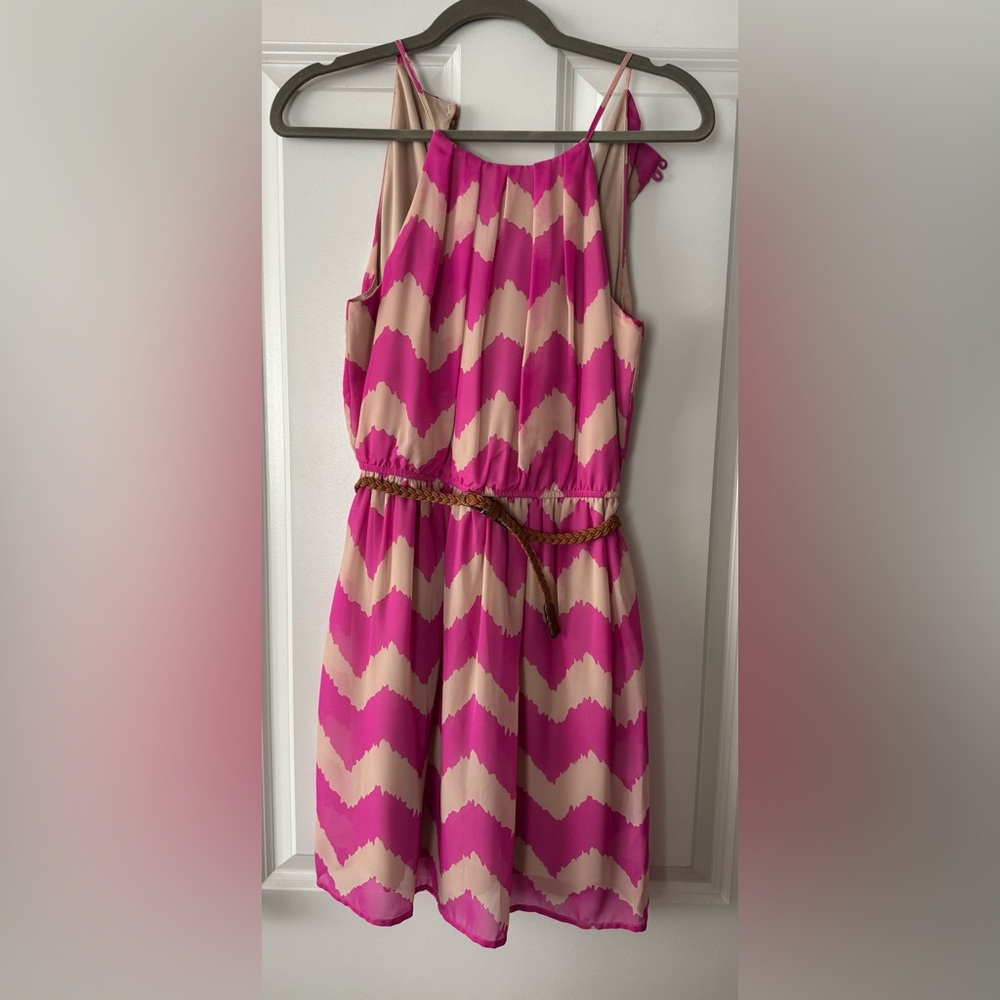 As U Wish Pink and Tan Halter Sundress